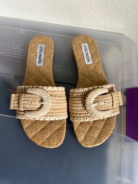 Steve Madden Natural Woven Buckle Slide Sandals